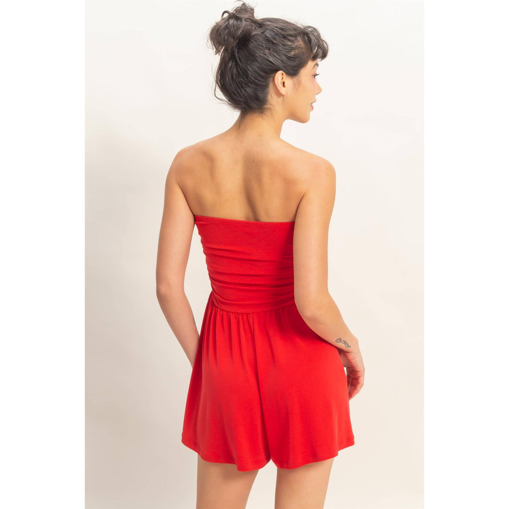 Strapless Ruched Side Romper