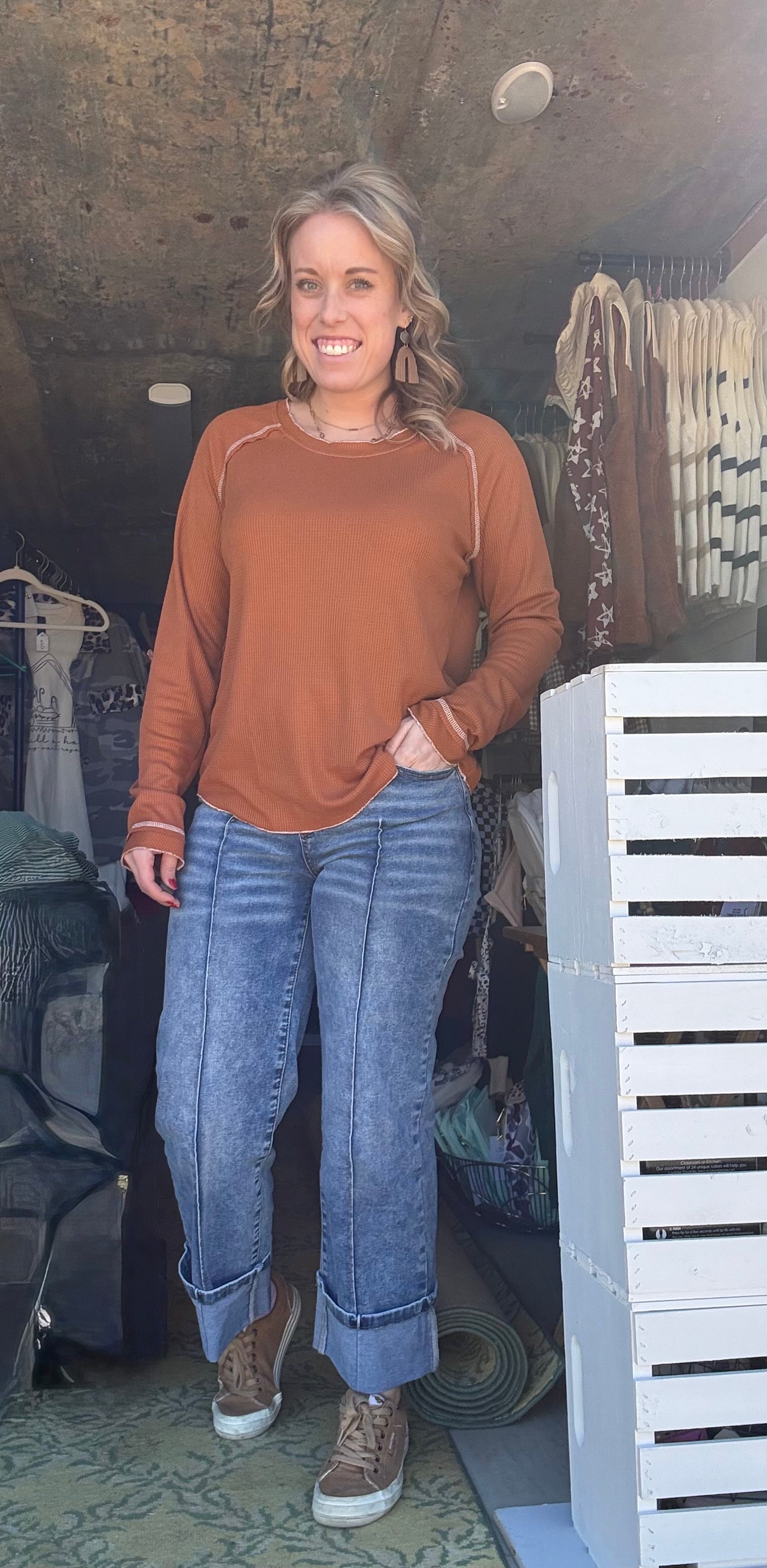 Camel Colored Textured Long Sleeve