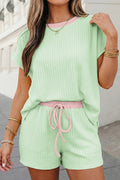 Pink Trim Ribbed Shorts Set