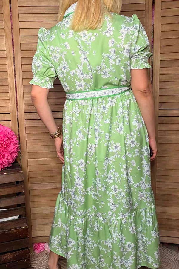 Green floral printed maxi dress