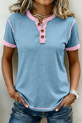 Contrast Pink Trim Short Sleeve Top