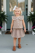 Girl’s brown plaid top & skirt set
