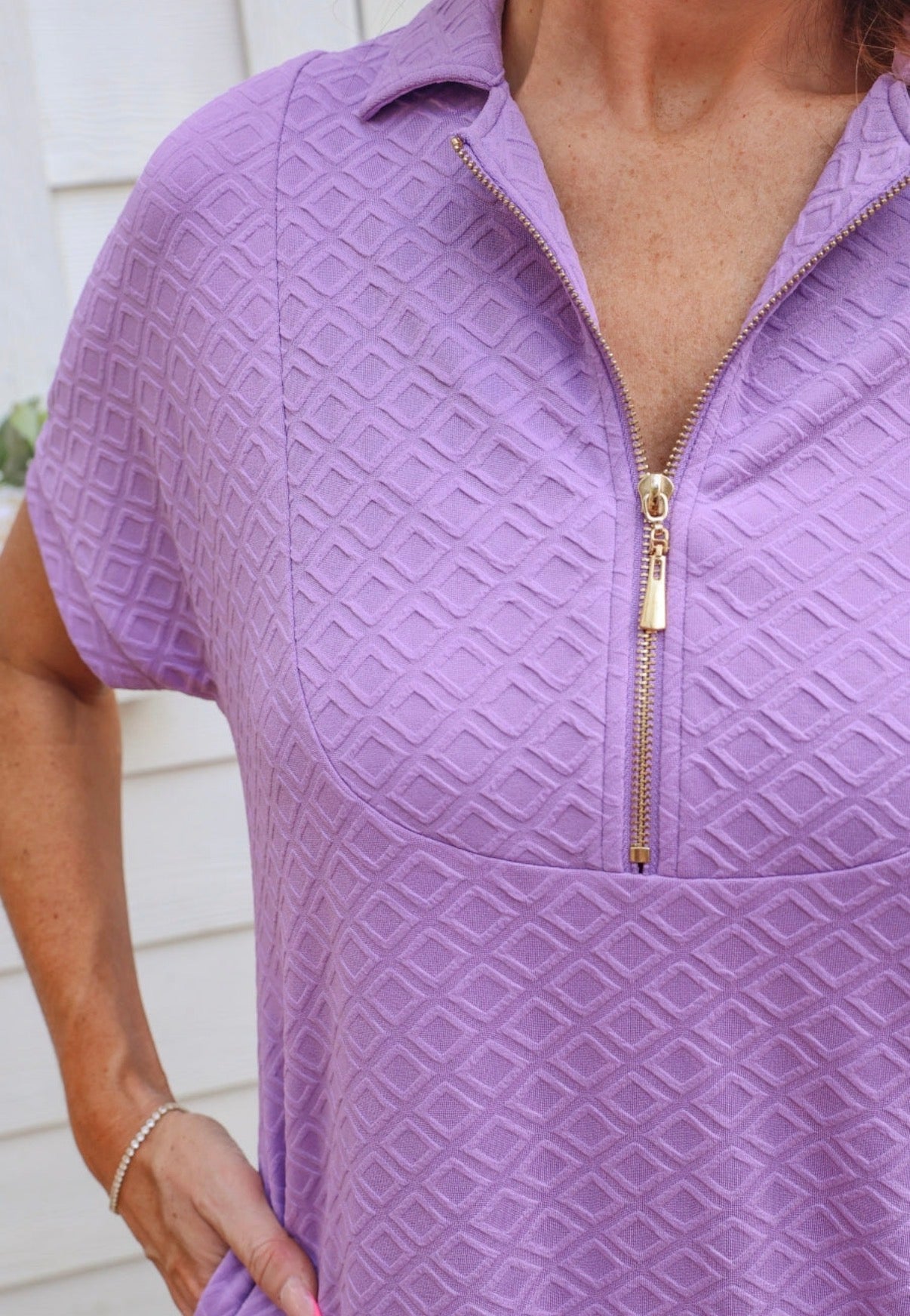 Ezra Textured Zipper Dress- Lavender