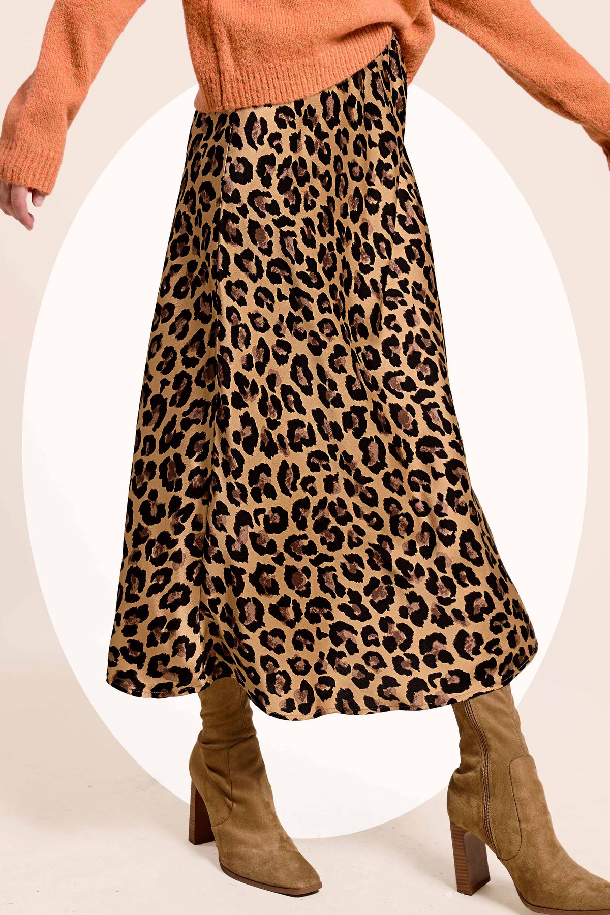Leopard Satin Skirt Midi
