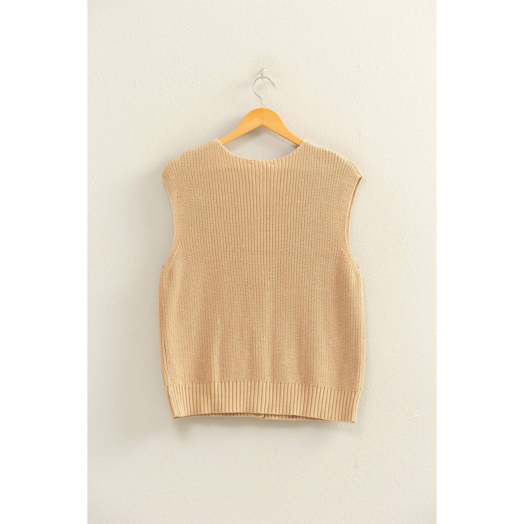 Sleeveless Button-Up Ribbed Vest