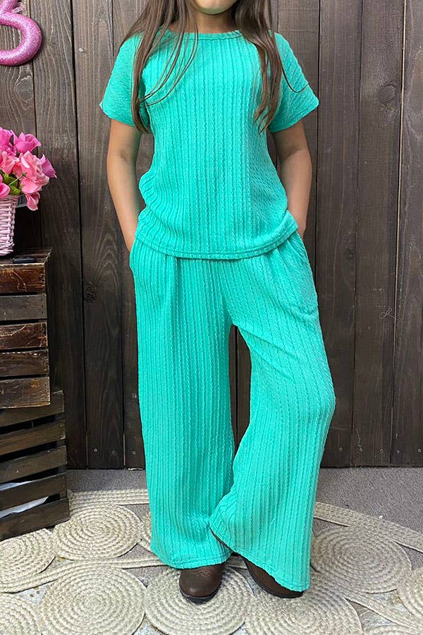 Girl’s Knit turquoise top & pant sets