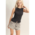 Sleeveless Pointelle Button Top