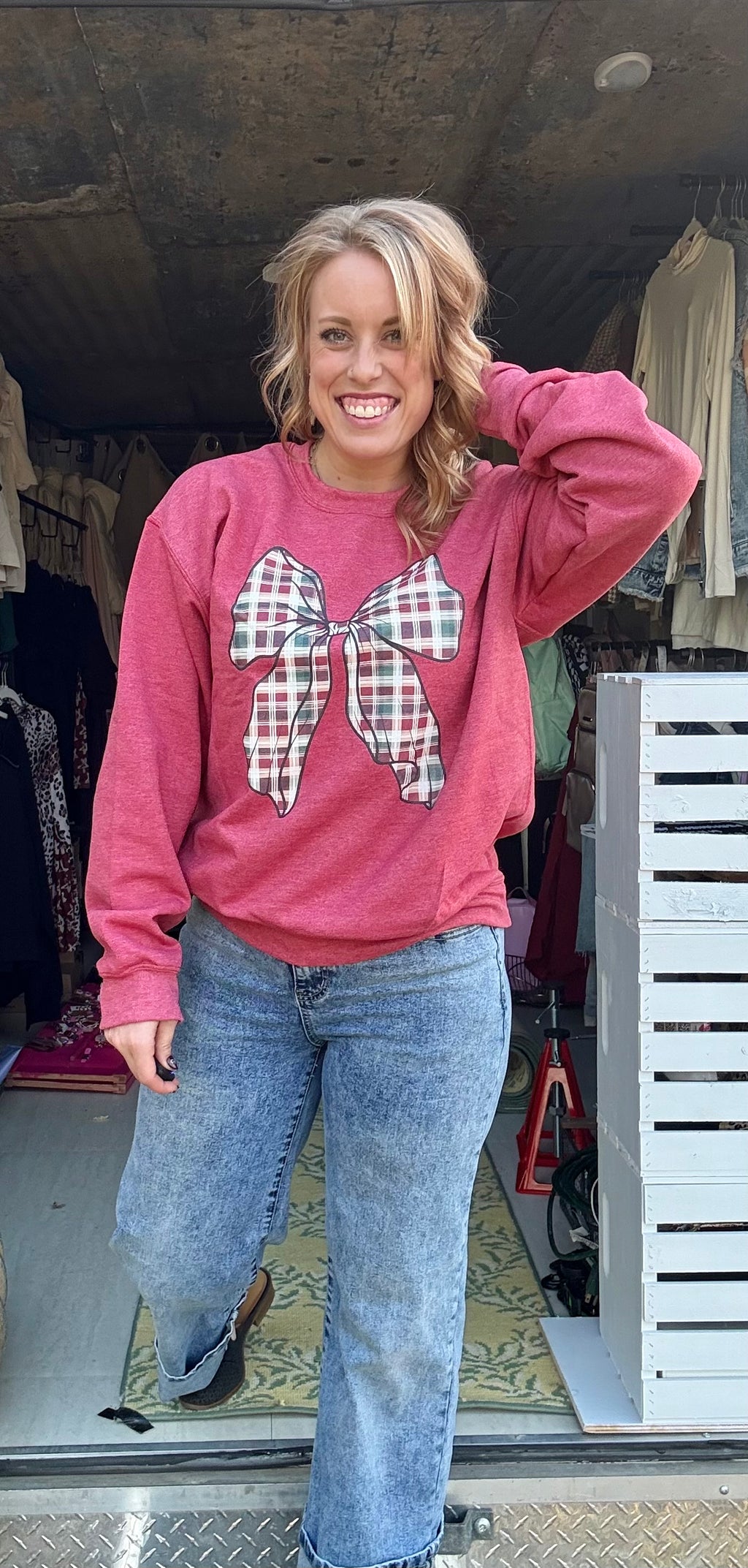 Plaid Bow Sweatshirt