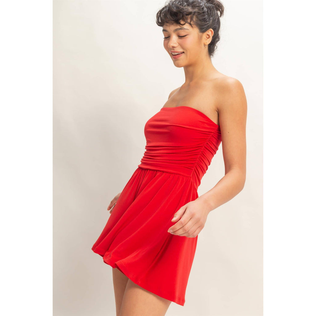 Strapless Ruched Side Romper