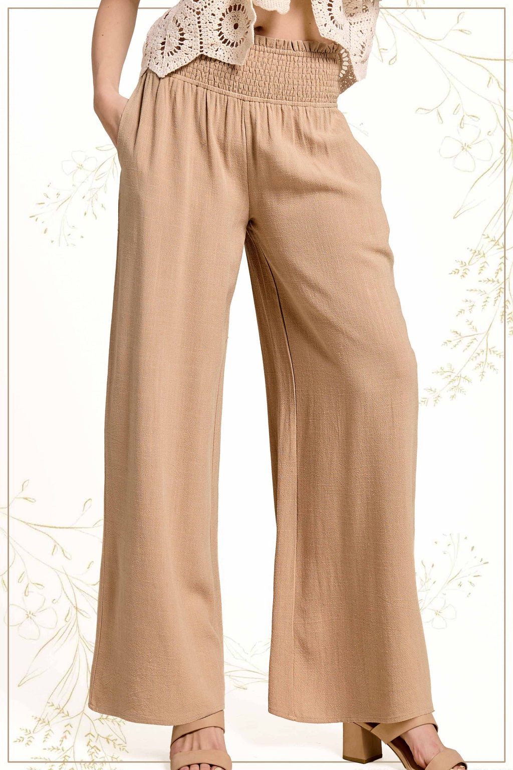 Smocked High Waist Pants with Side Pockets