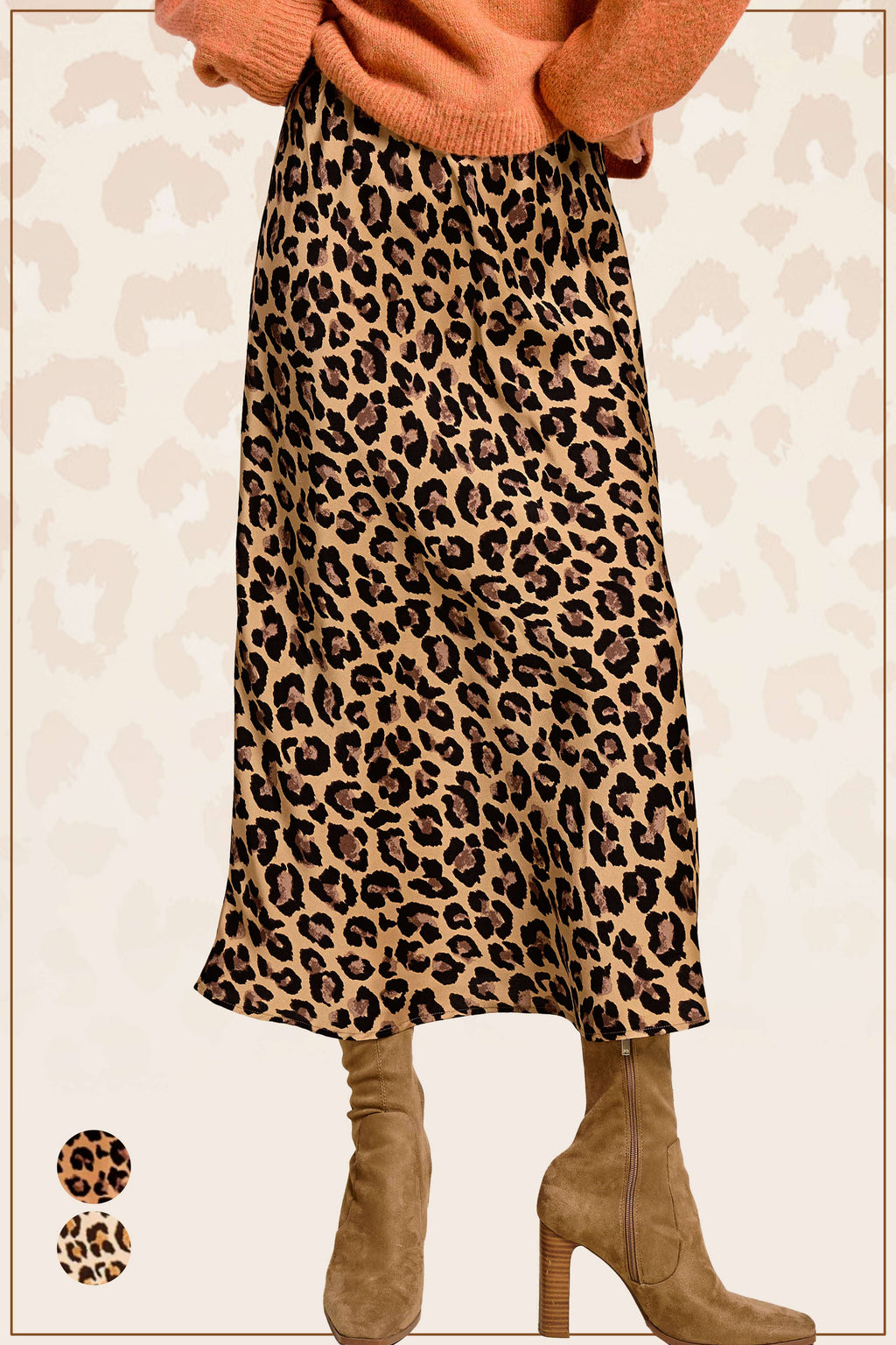 Leopard Satin Skirt Midi