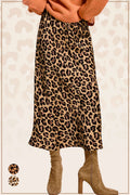 Leopard Satin Skirt Midi