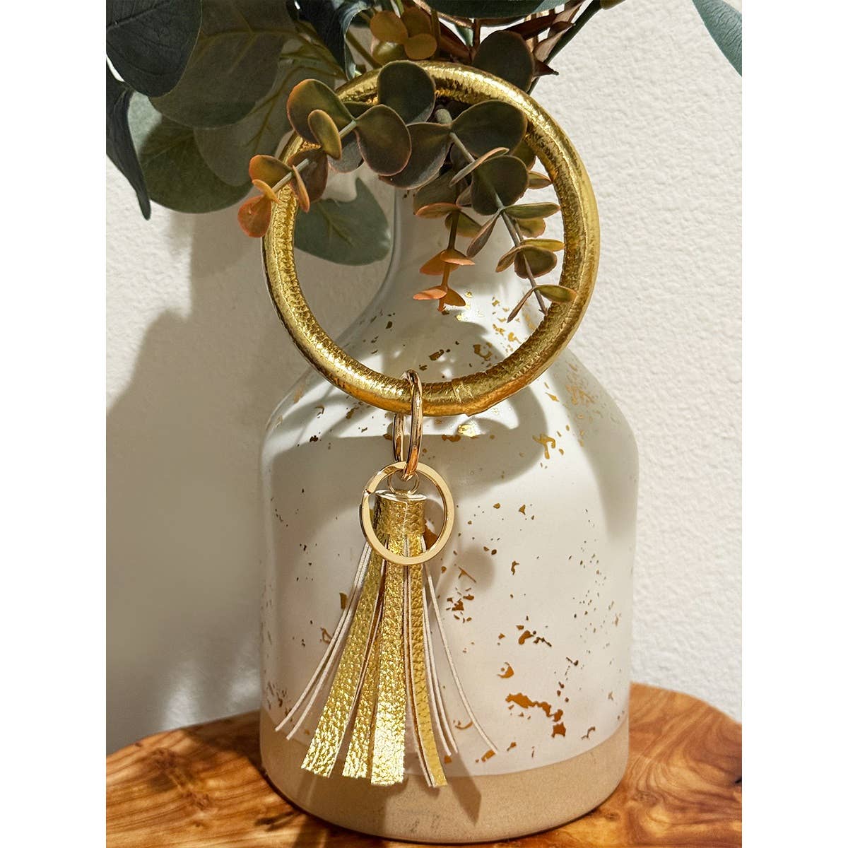 Metallic Leather Wristlet Bangle Key Chain