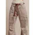 STRIPED TWILL BARREL PANTS- Mocha