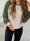 Waffle Color Block Raglan Sleeve Top