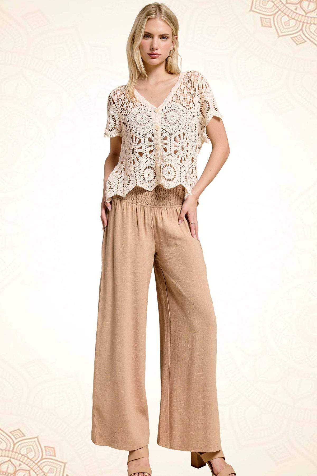 Smocked High Waist Pants with Side Pockets