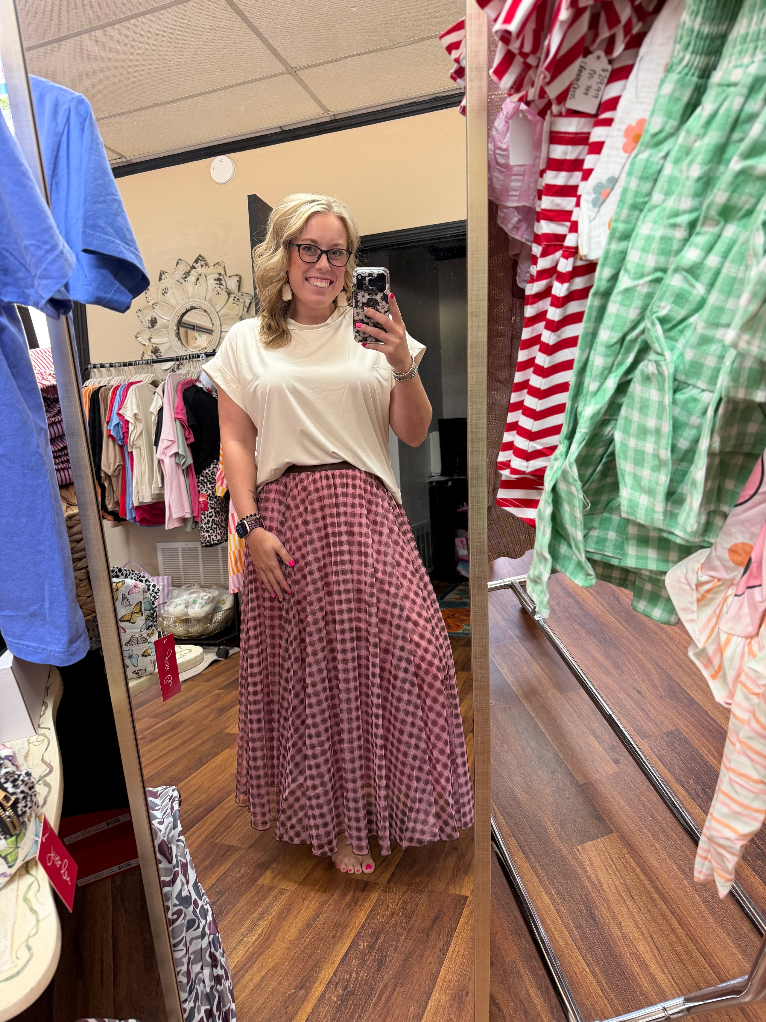 Pink&Brown Plaid Skirt