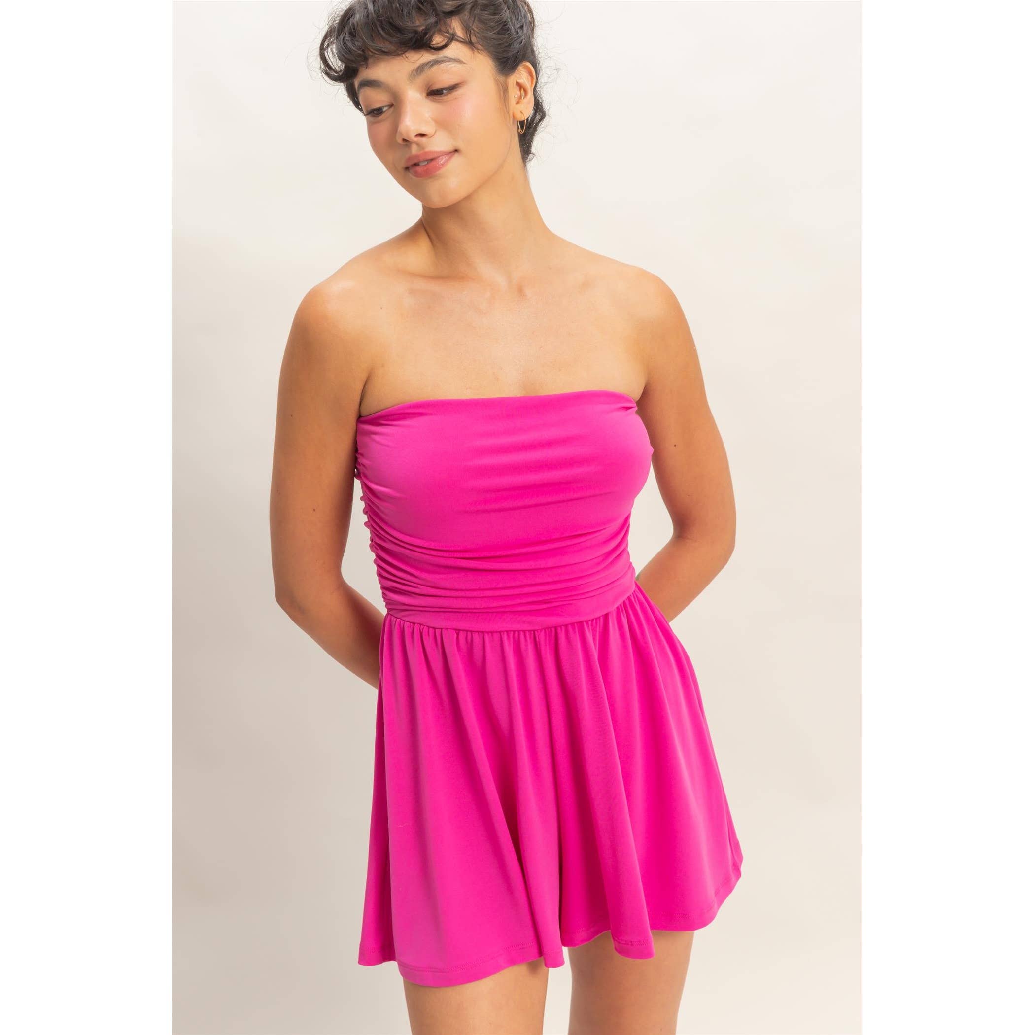 Strapless Ruched Side Romper