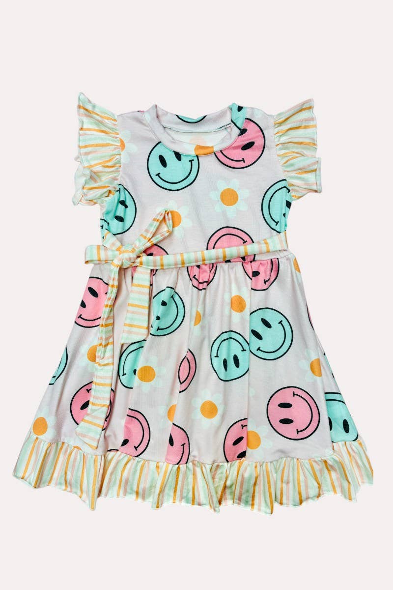 Girl’s happy face & daisy swirl dress