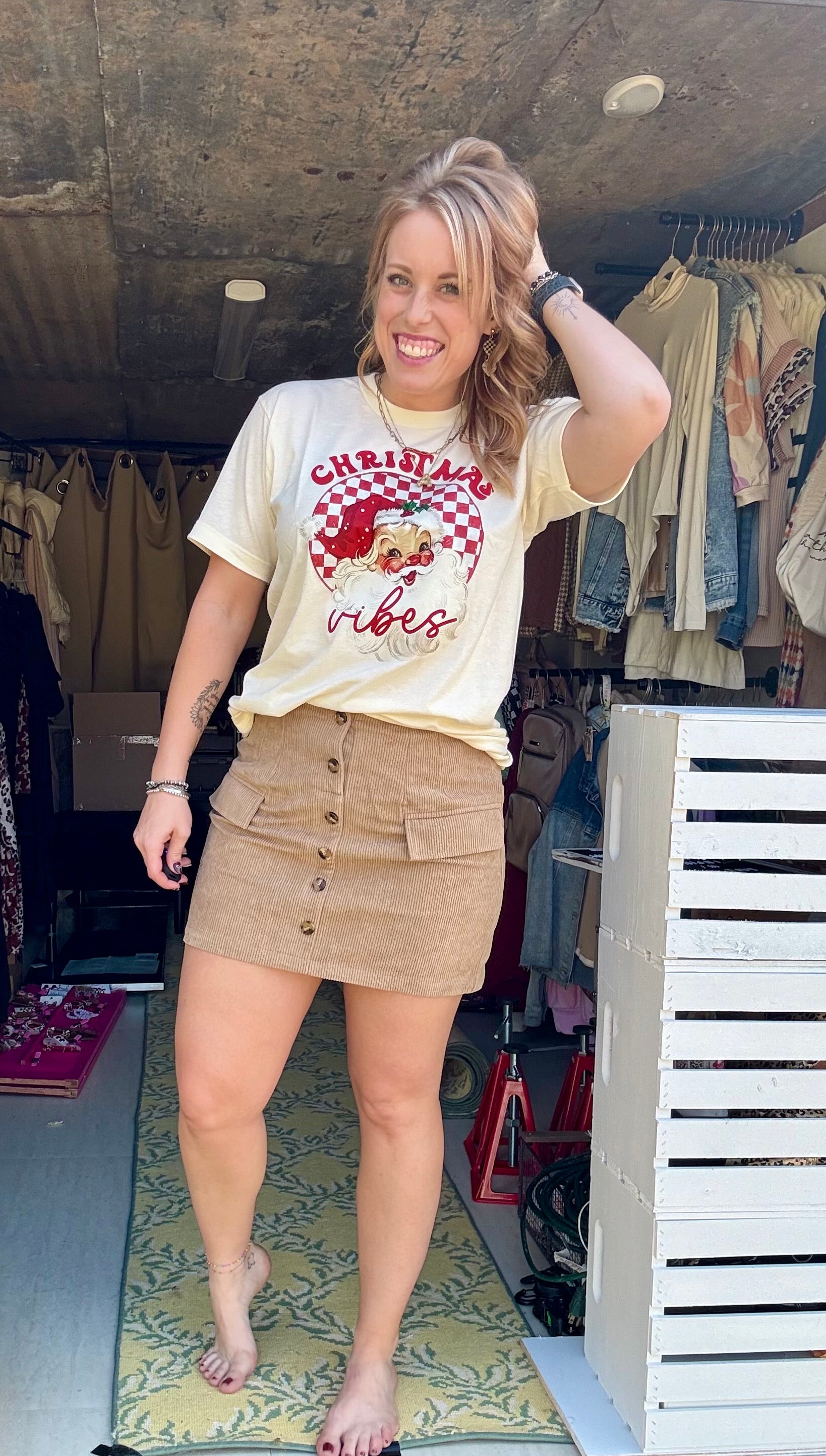 Corduroy Buttoned Front Faux Pockets Mini Skirt