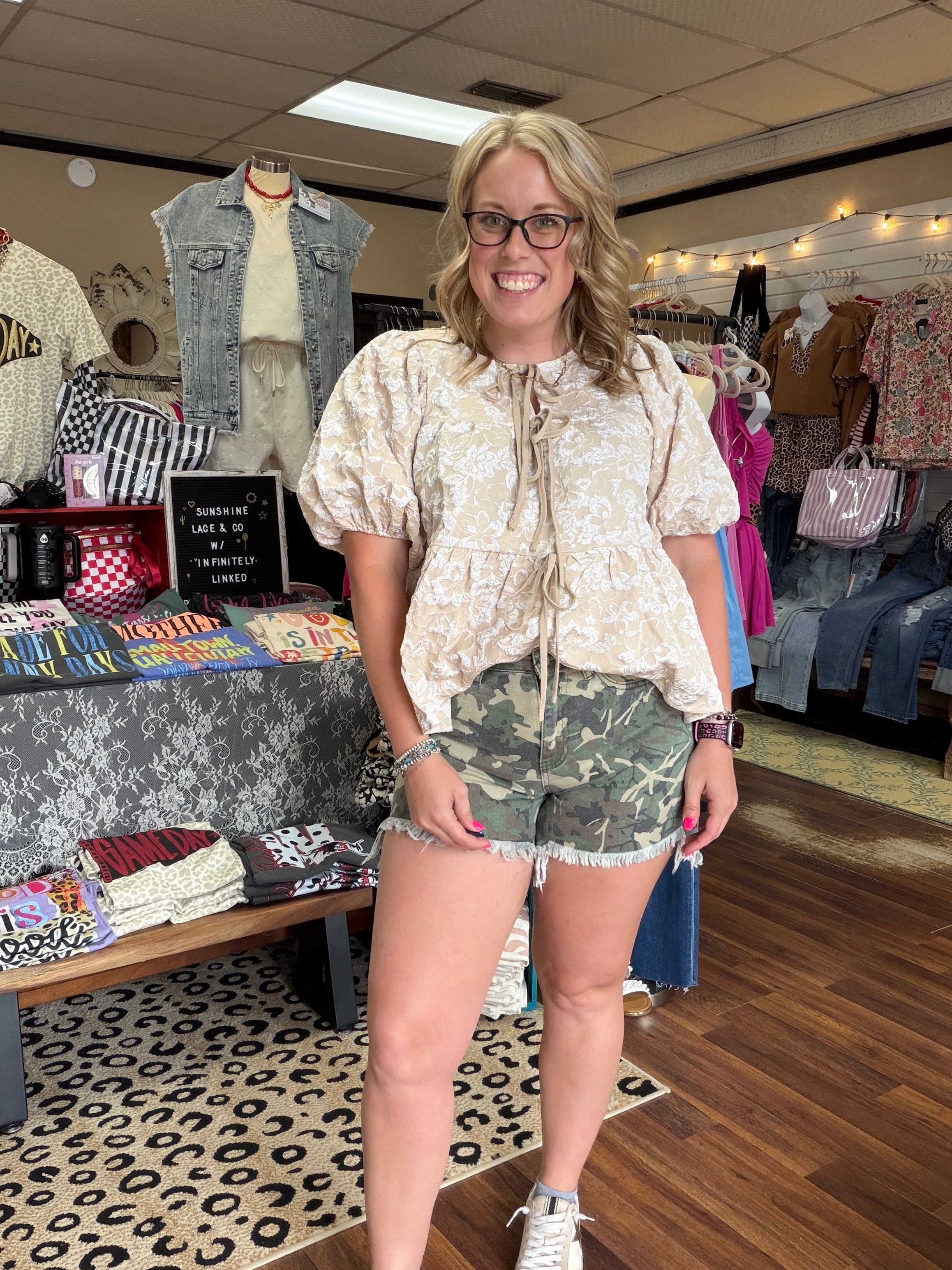 Oatmeal Bow Floral Blouse