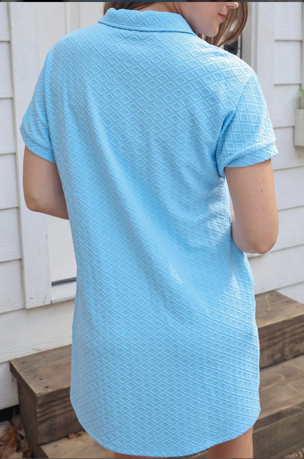 Ezra Textured Zipper Dress- Light Blue