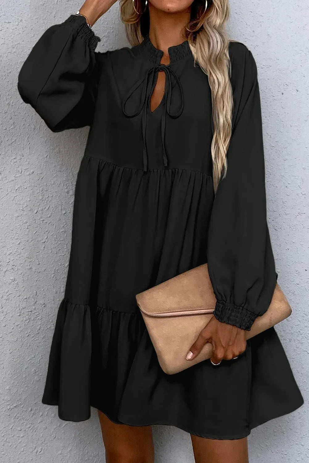 Black Tie Long Sleeve Dress