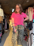 Zebra Print Wide Leg Barrel Jeans