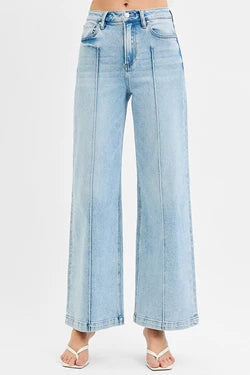 Risen HIGH WAIST WIDE LEG PINTUCK DETAILED JEANS