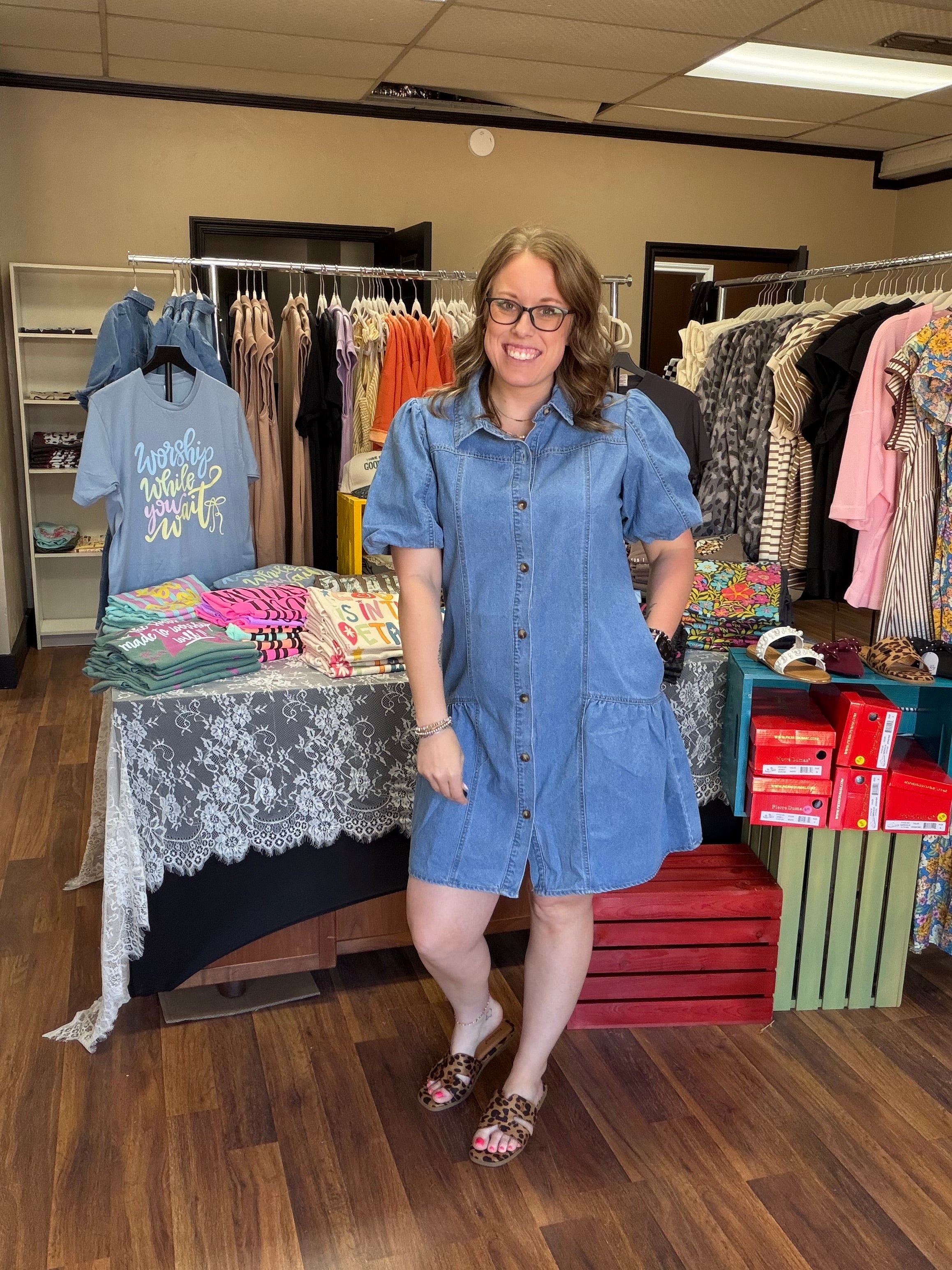 Denim button down dress
