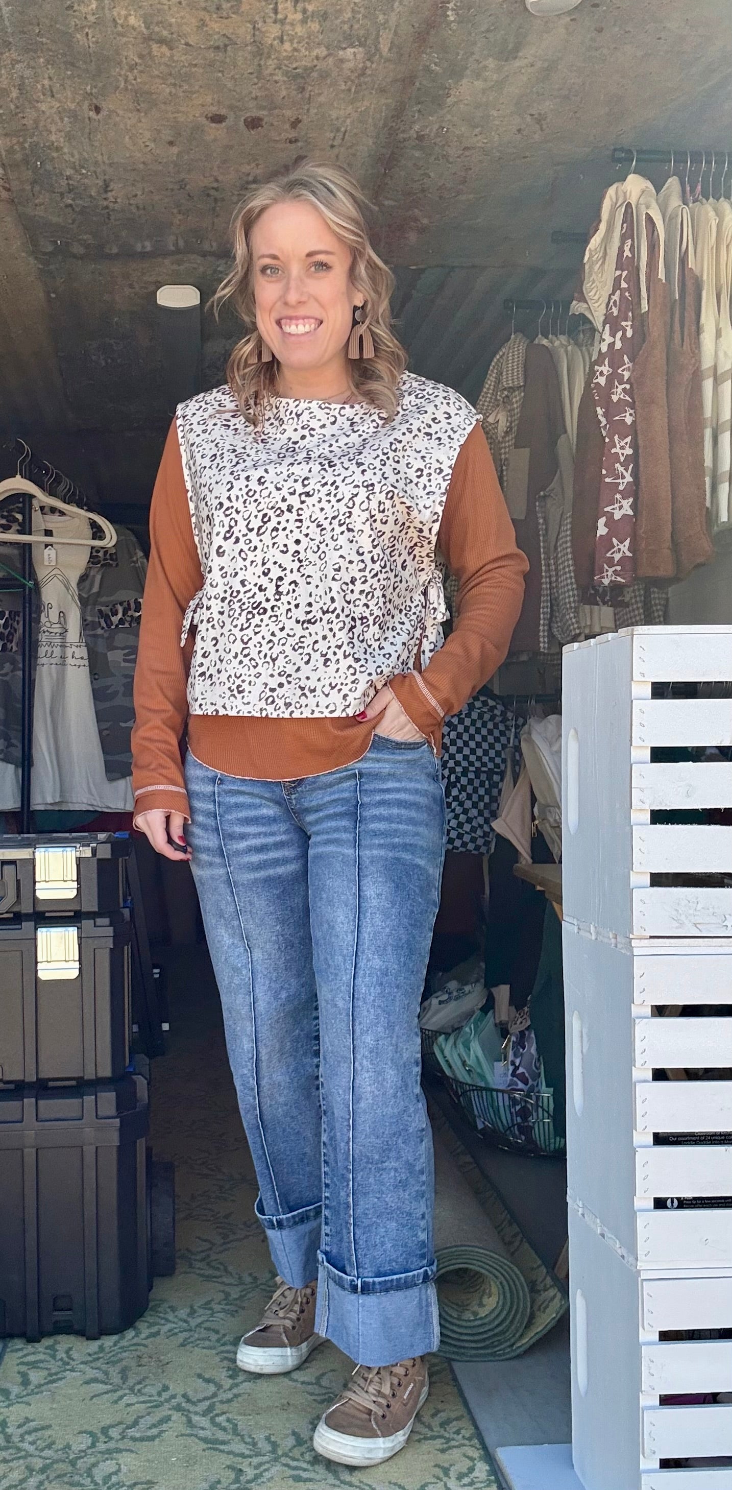 Leopard Print Knot Side Twill Vest
