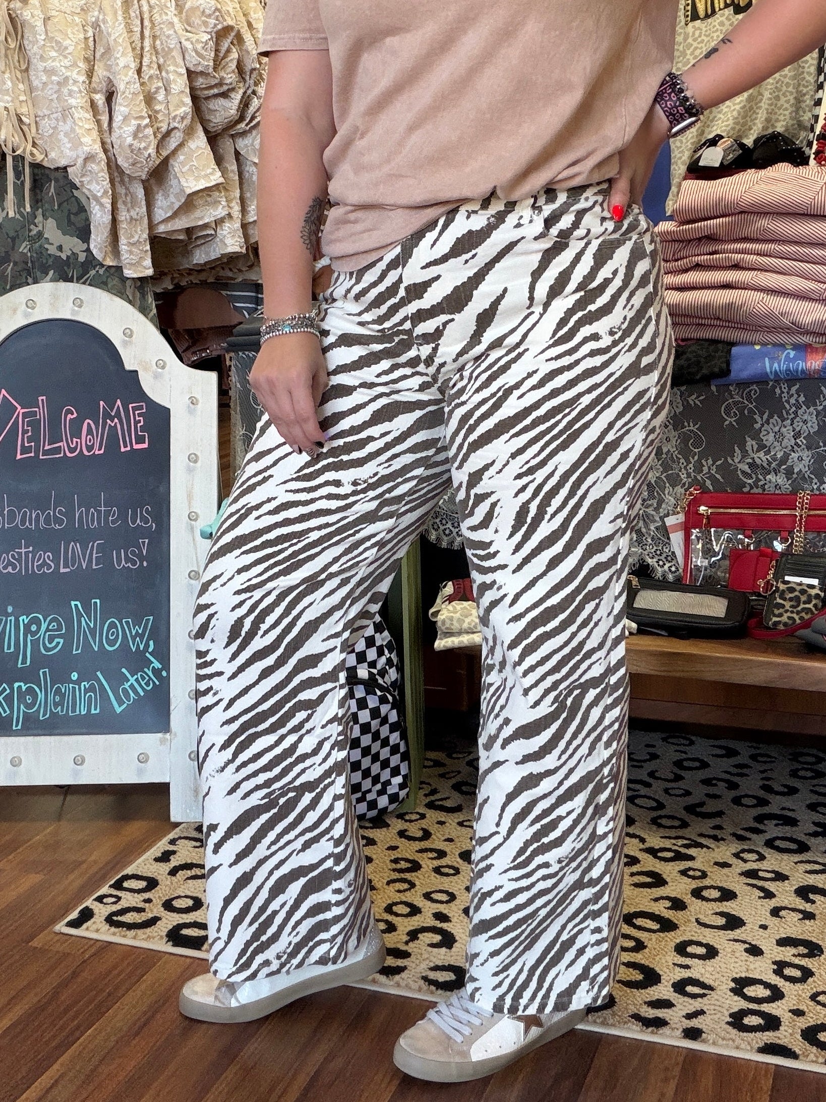 Zebra Brown/Ivory Wide Leg Pants