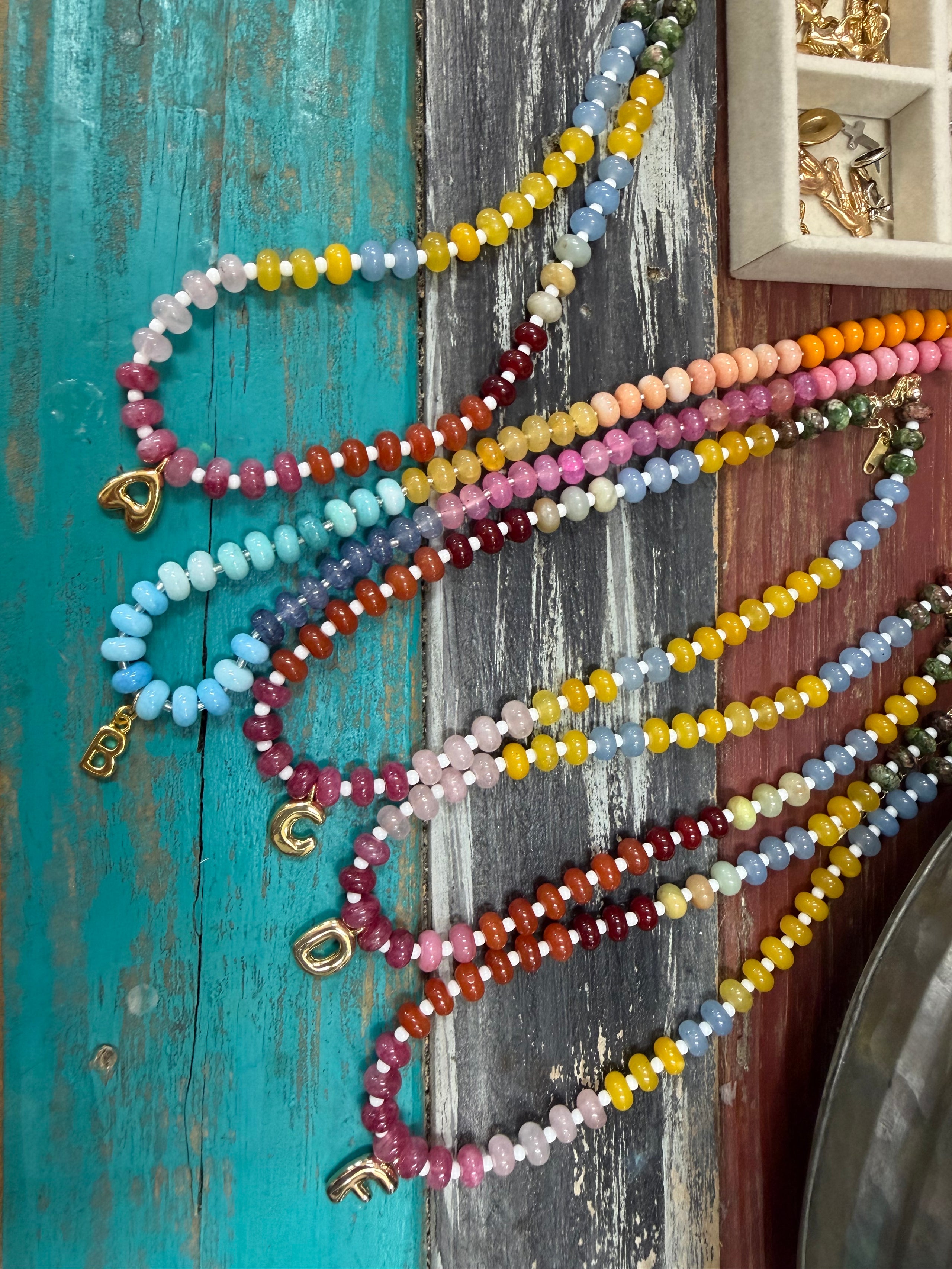 Colorful Bead Initial Necklace