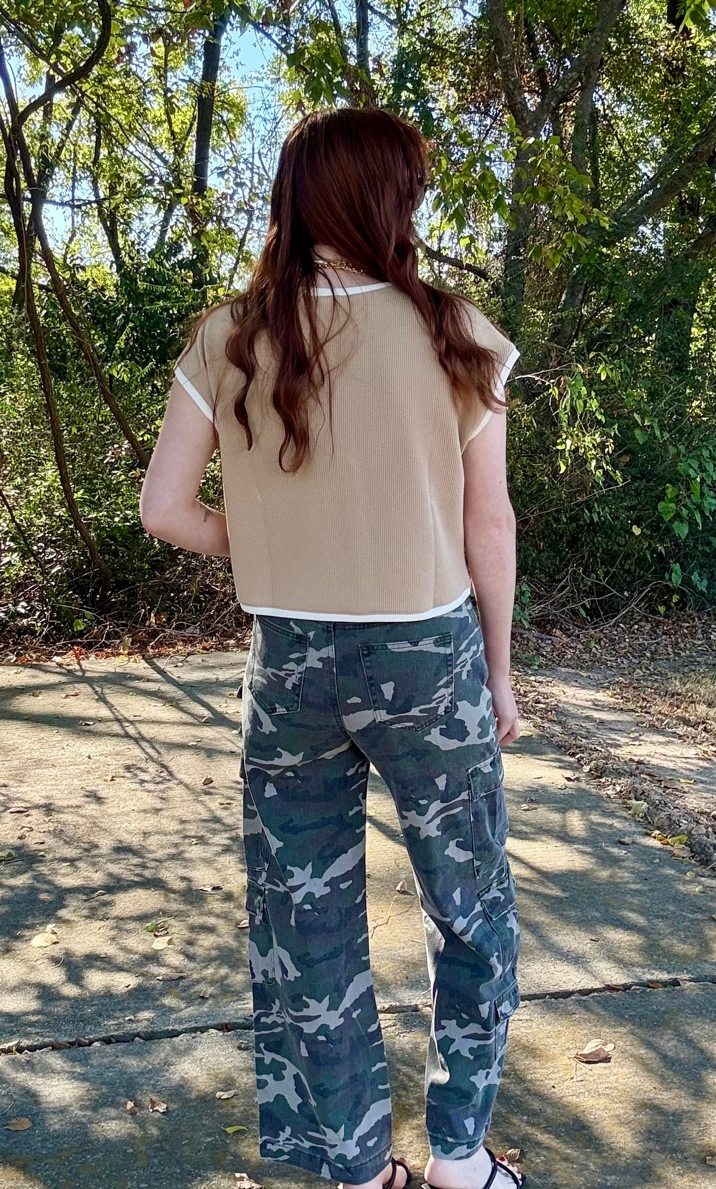 Camo Denim Cargo Wide Leg Pants
