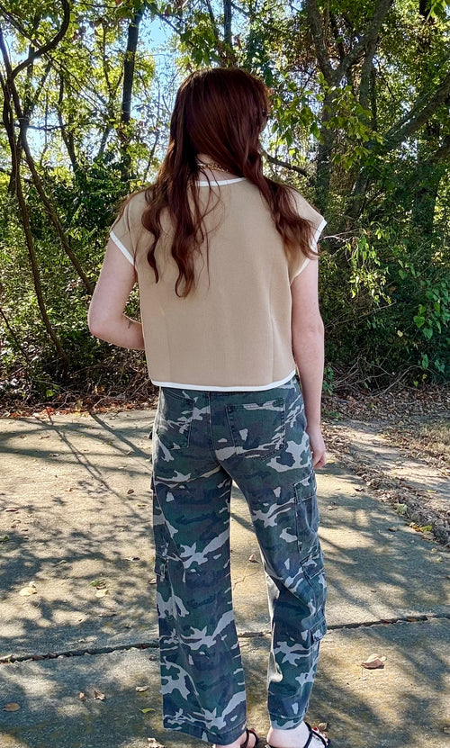 Camo Denim Cargo Wide Leg Pants