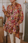 Floral Print Long Sleeve Ruffle Mini Dress