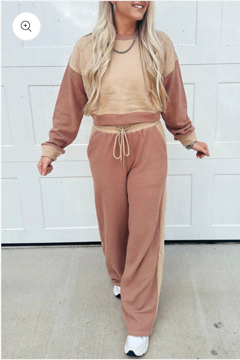 Khaki Color Block Long Sleeve Set