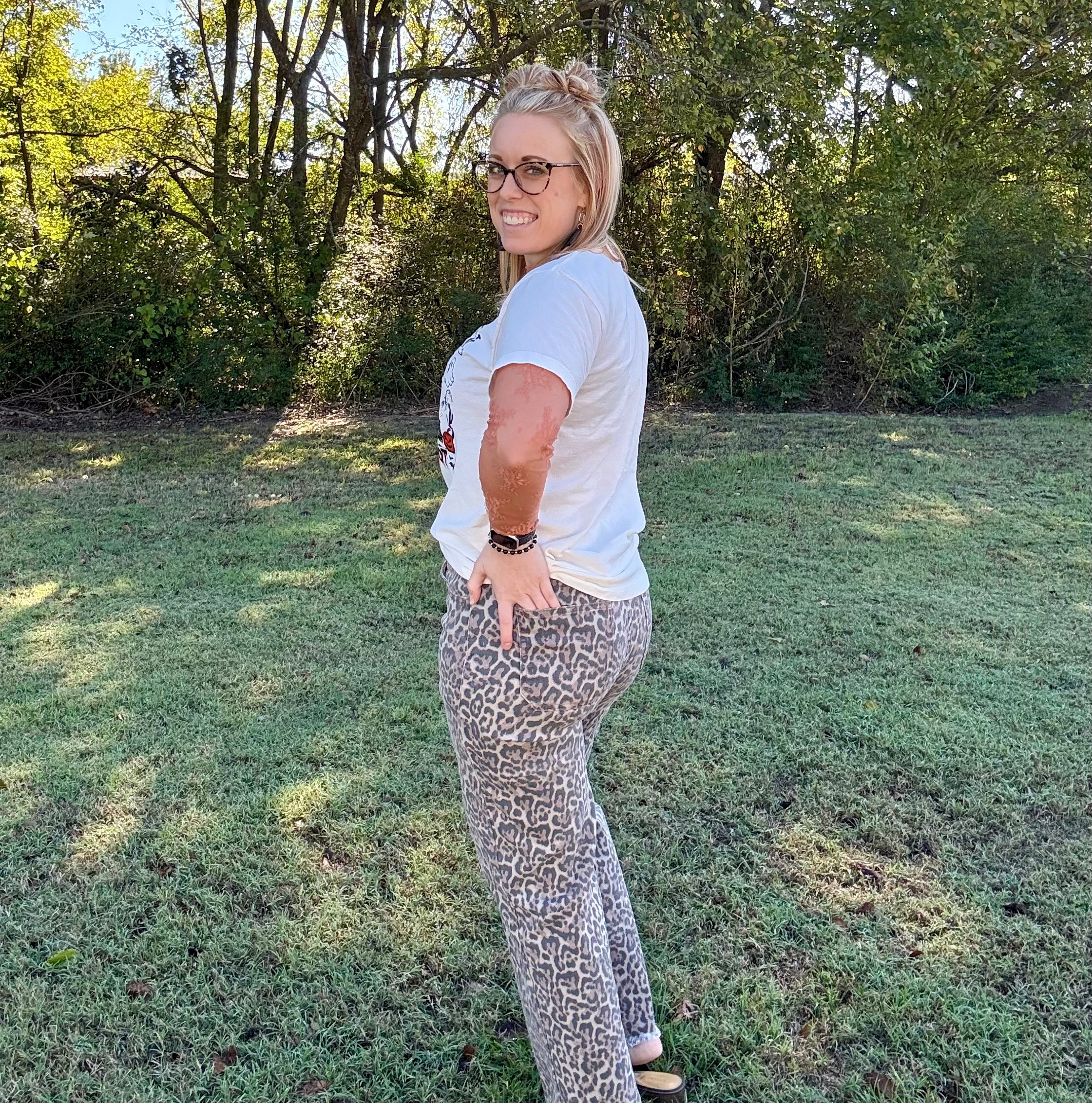 Leopard Frayed Edge Wide Leg High Waist Jeans