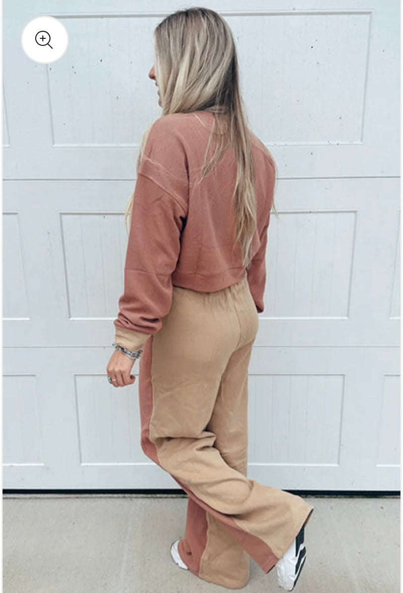 Khaki Color Block Long Sleeve Set