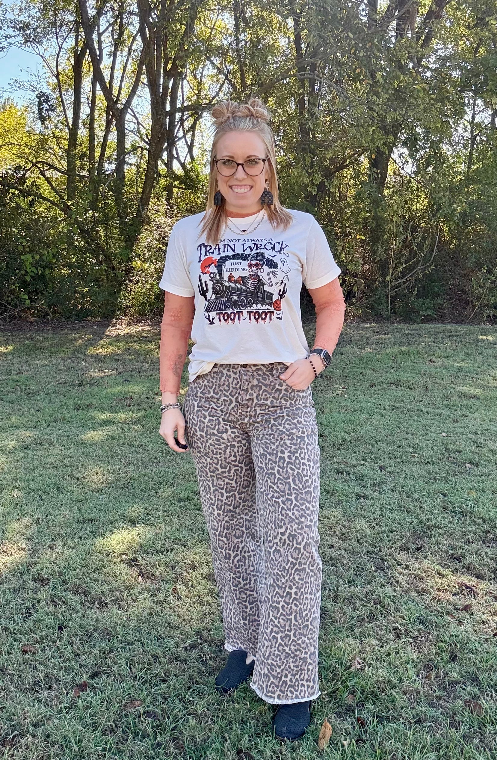 Leopard Frayed Edge Wide Leg High Waist Jeans
