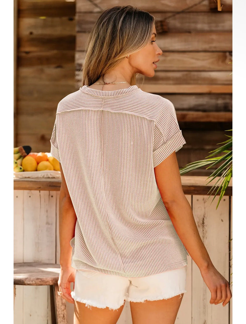 Textured Knit Exposed Stitching T-shirt