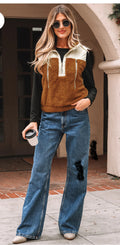 Chestnut Color Block Plush Vest