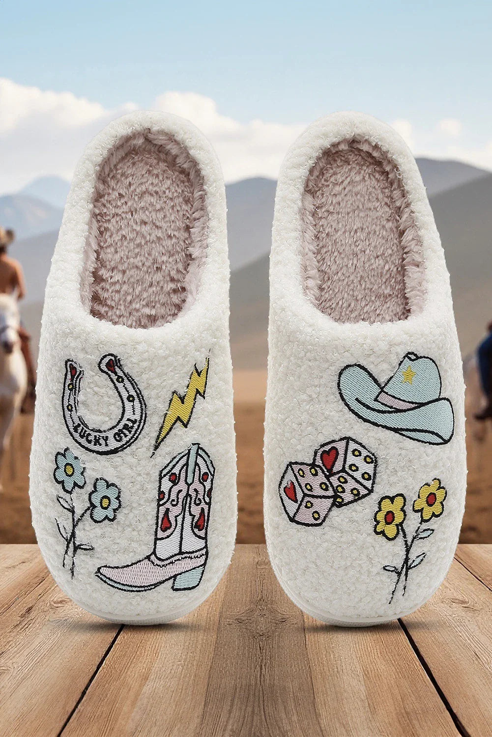 White Cowgirl Plush House Shoes