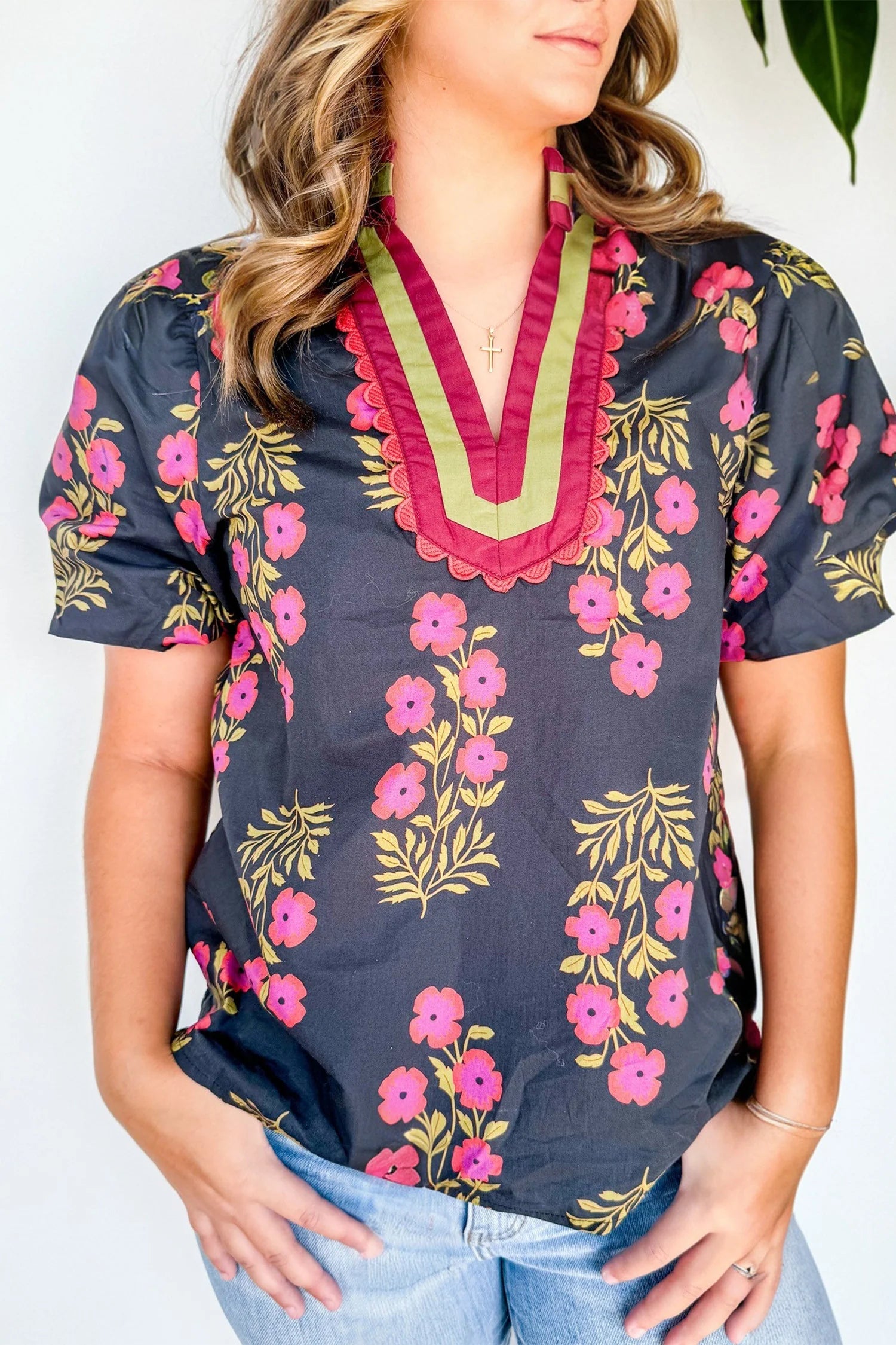 Black Floral Blouse PLUS