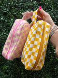Checkered Cosmetic Bag with Handle