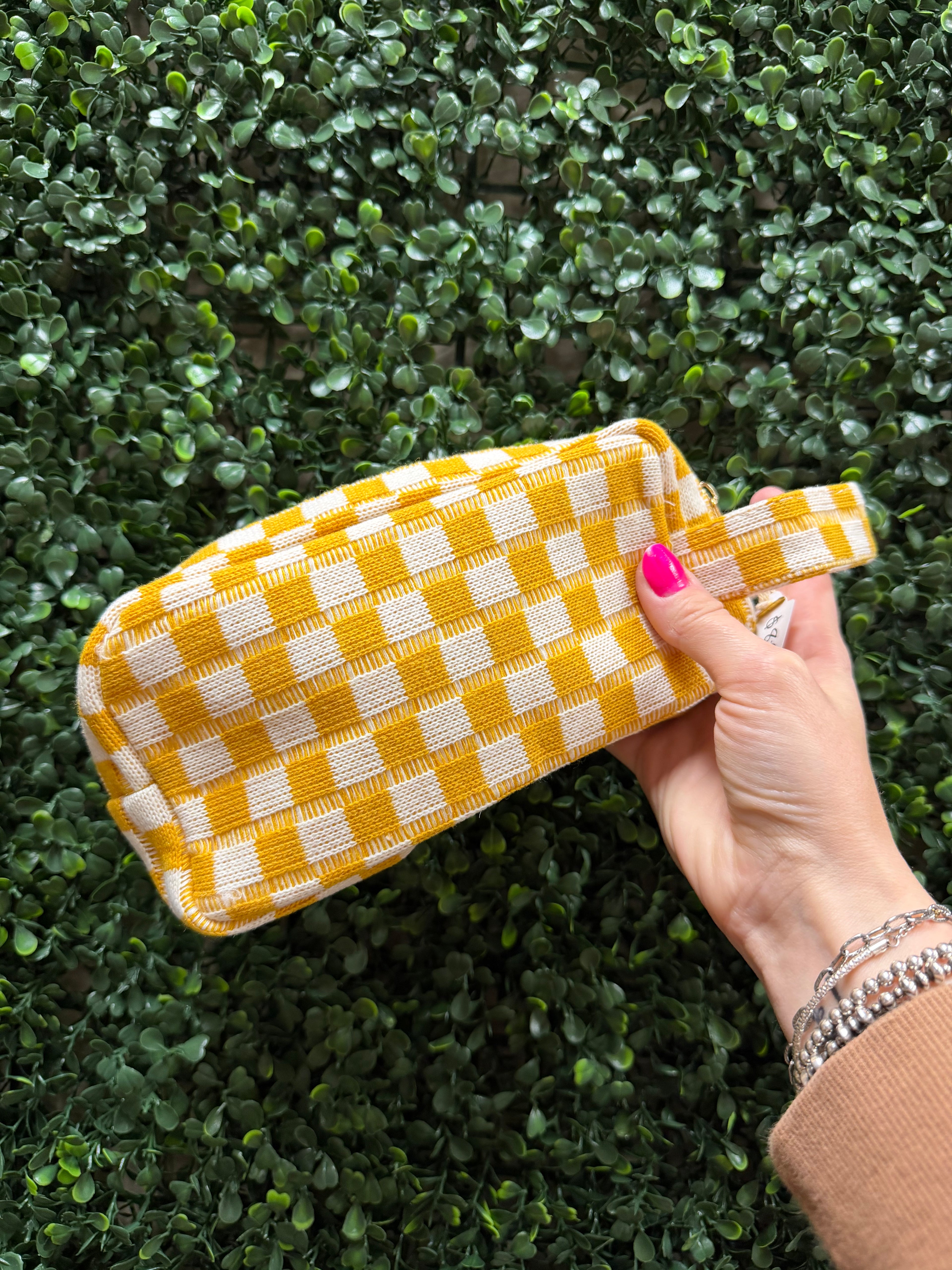 Checkered Cosmetic Bag with Handle