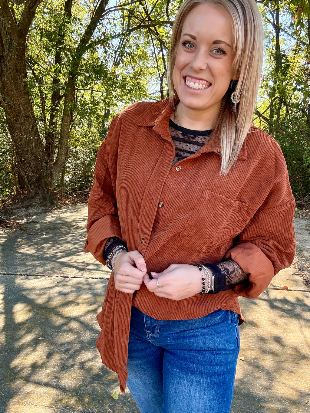 Corduroy Button-Down Oversized Top