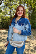 Color Block Distress Denim Jacket