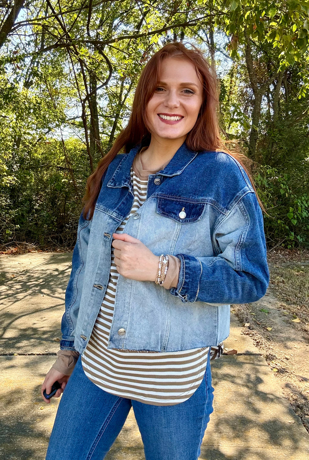 Stripe Patchwork Round Neck Long Sleeve Blouse