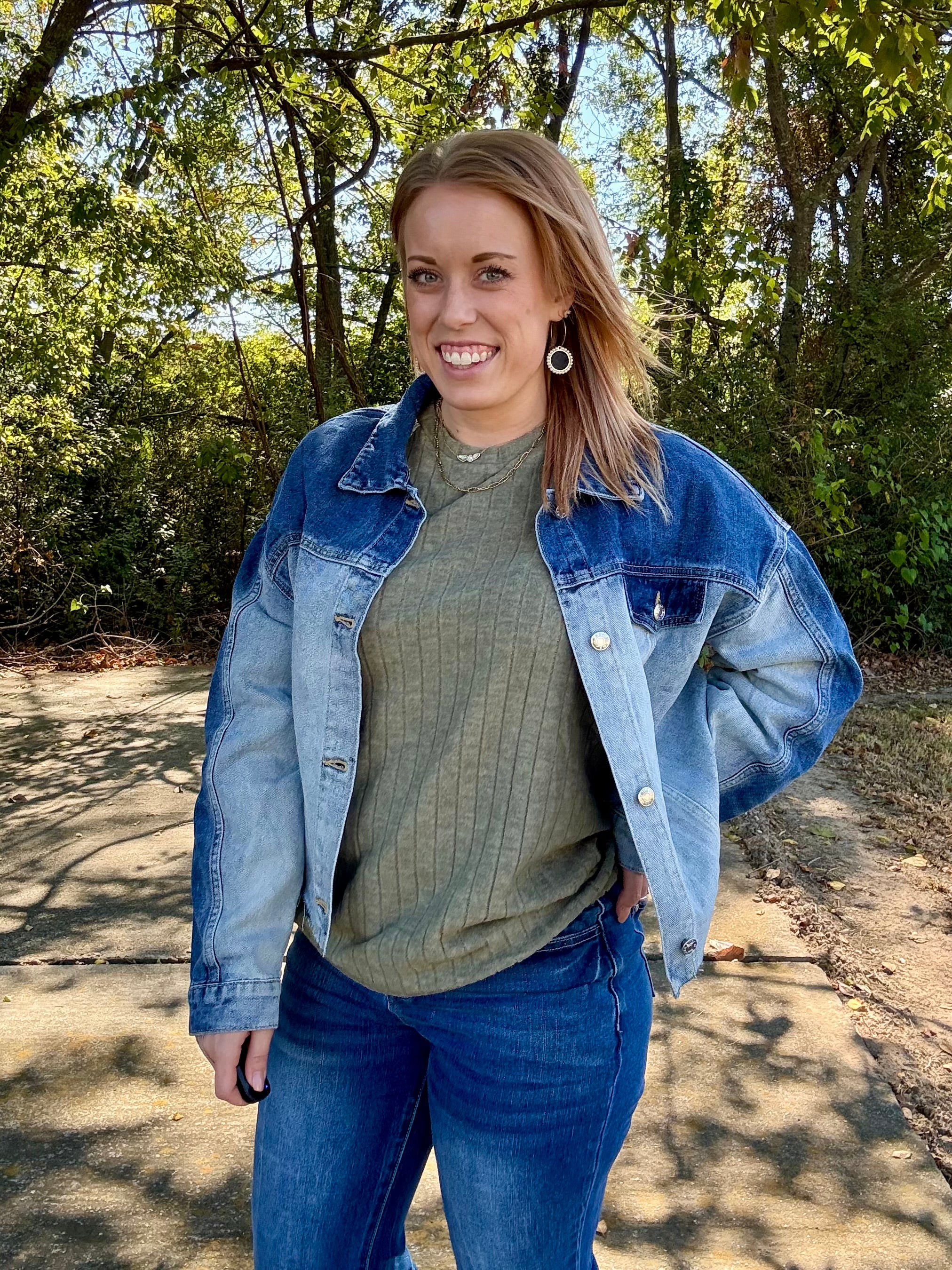 Color Block Distress Denim Jacket